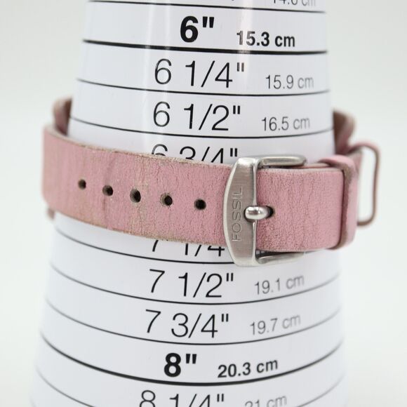Fossil Womens Watch 29mm Silver Tone Date Dial Pink Leather Band w New Battery - Picture 4 of 14